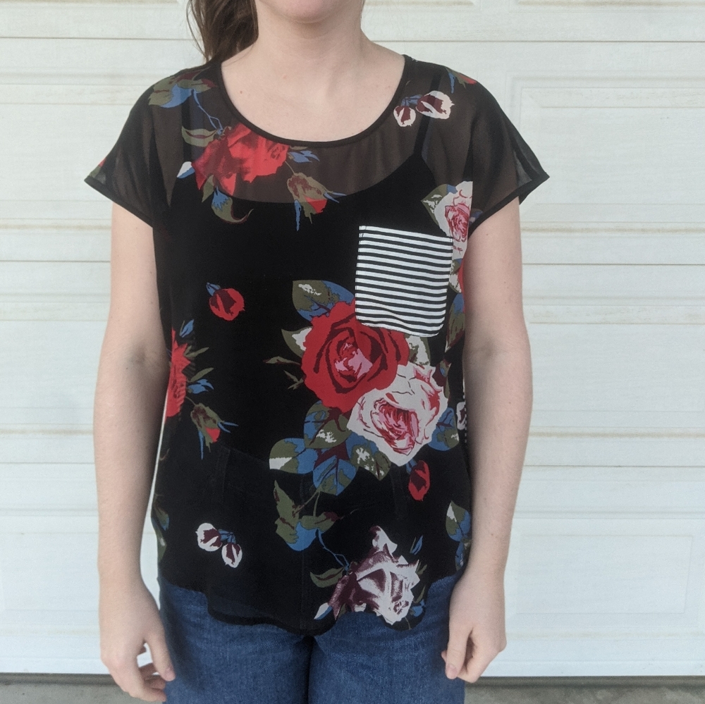 Striped floral blouse